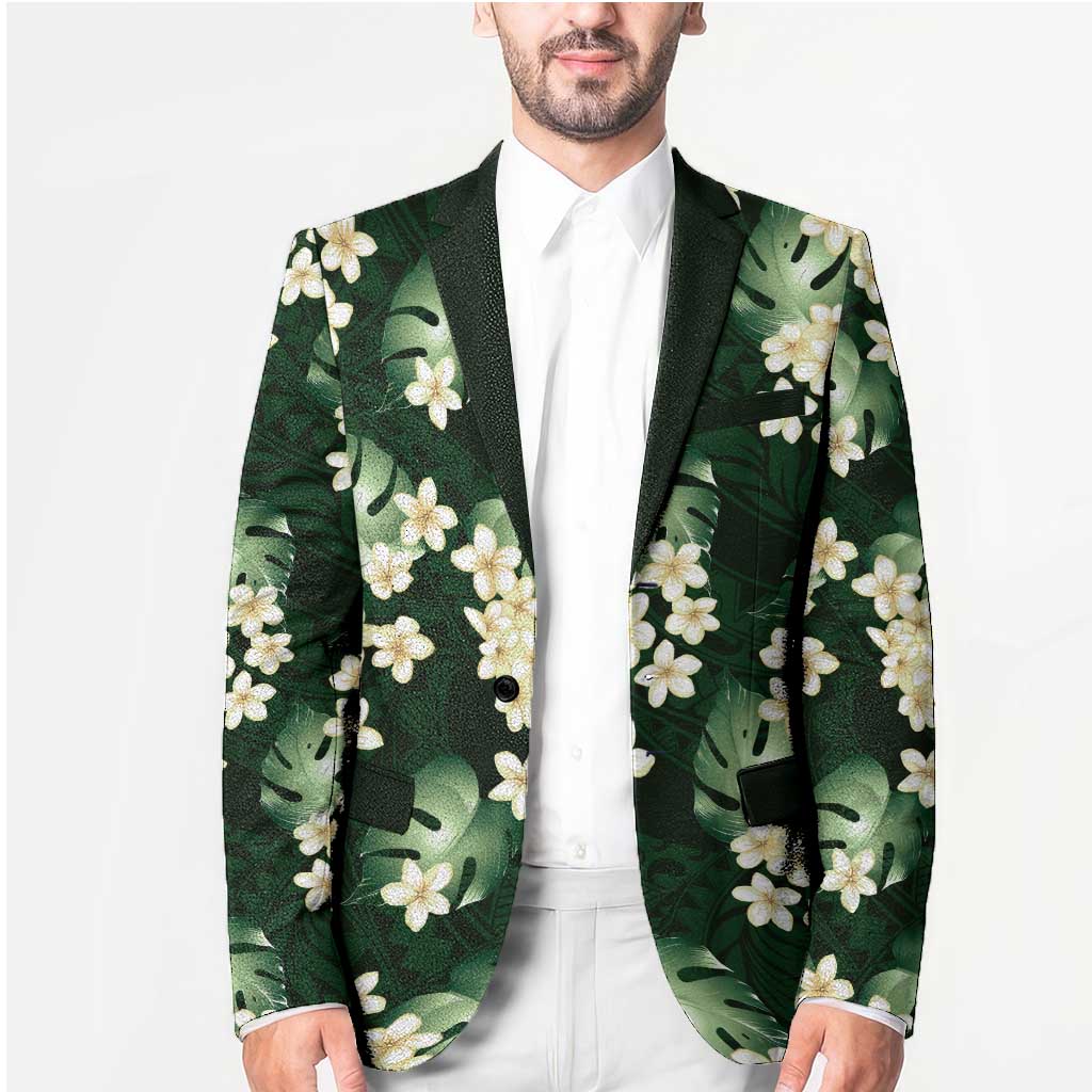 Green Tropical Hawaii Blazer Seamless Monstera Plumeria Hawaiian Pattern - Polynesian Pride