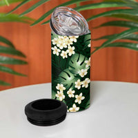 Green Tropical Hawaii 4 in 1 Can Cooler Tumbler Seamless Monstera Plumeria Hawaiian Pattern - Polynesian Pride