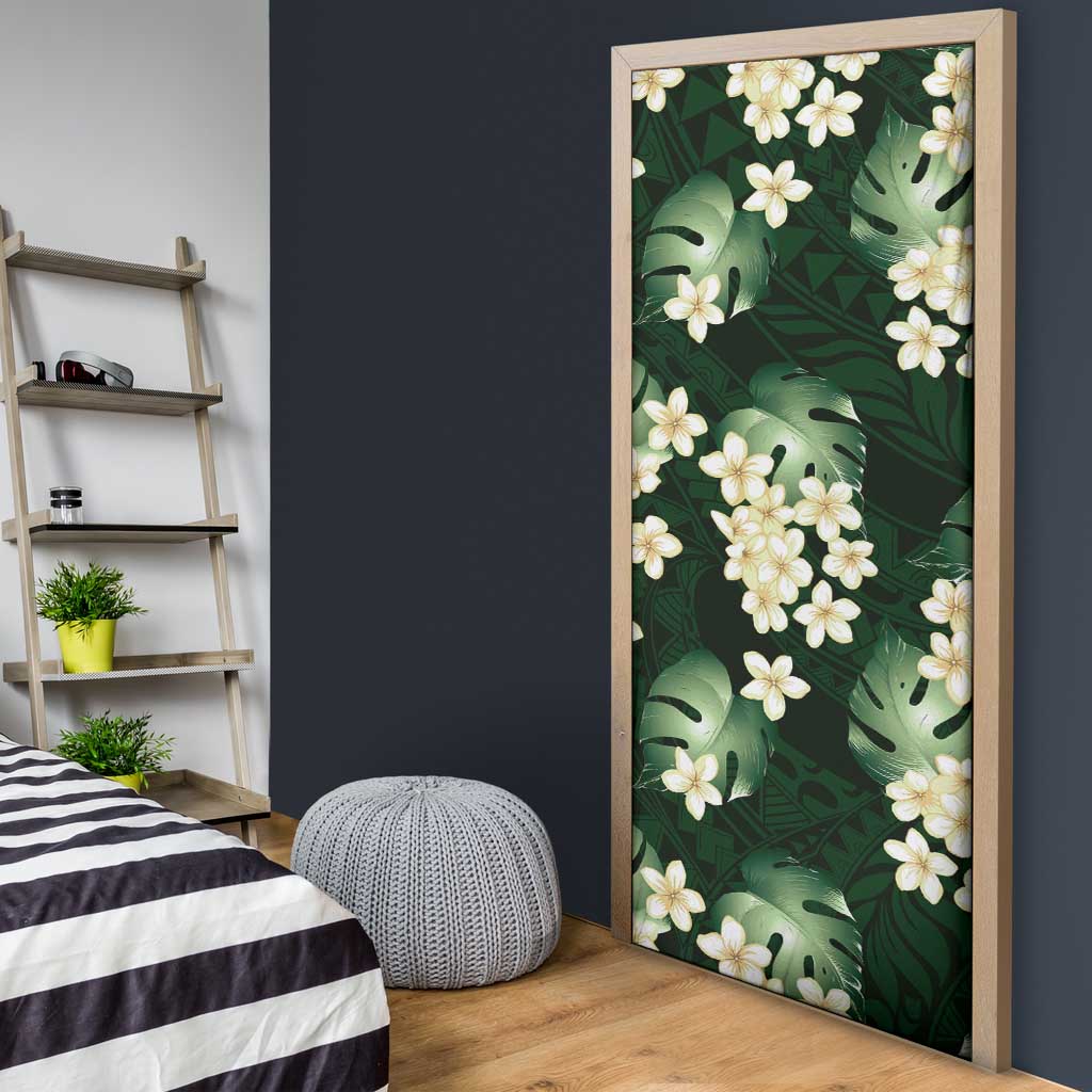 Green Tropical Hawaii Door Cover Seamless Monstera Plumeria Hawaiian Pattern - Polynesian Pride