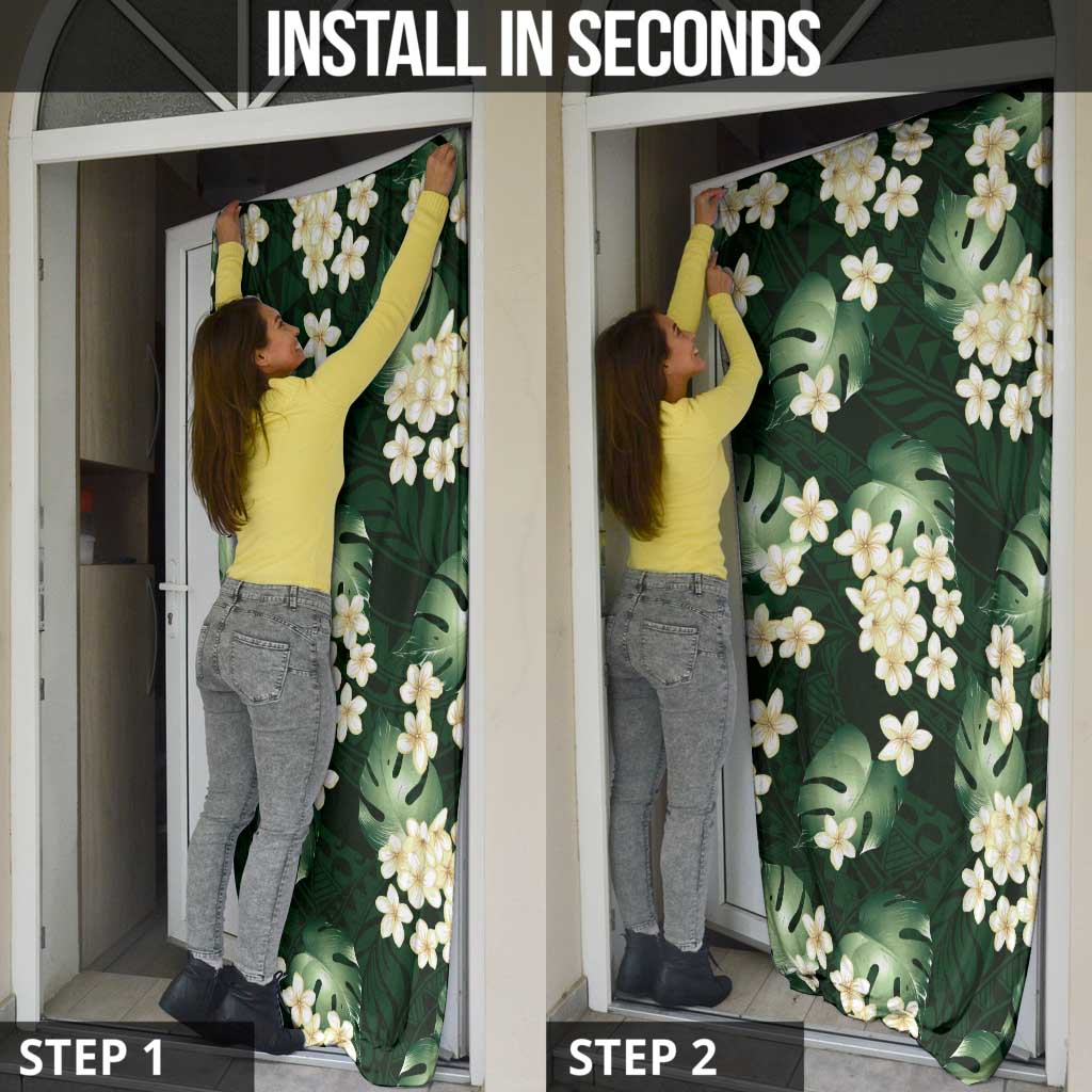 Green Tropical Hawaii Door Cover Seamless Monstera Plumeria Hawaiian Pattern - Polynesian Pride