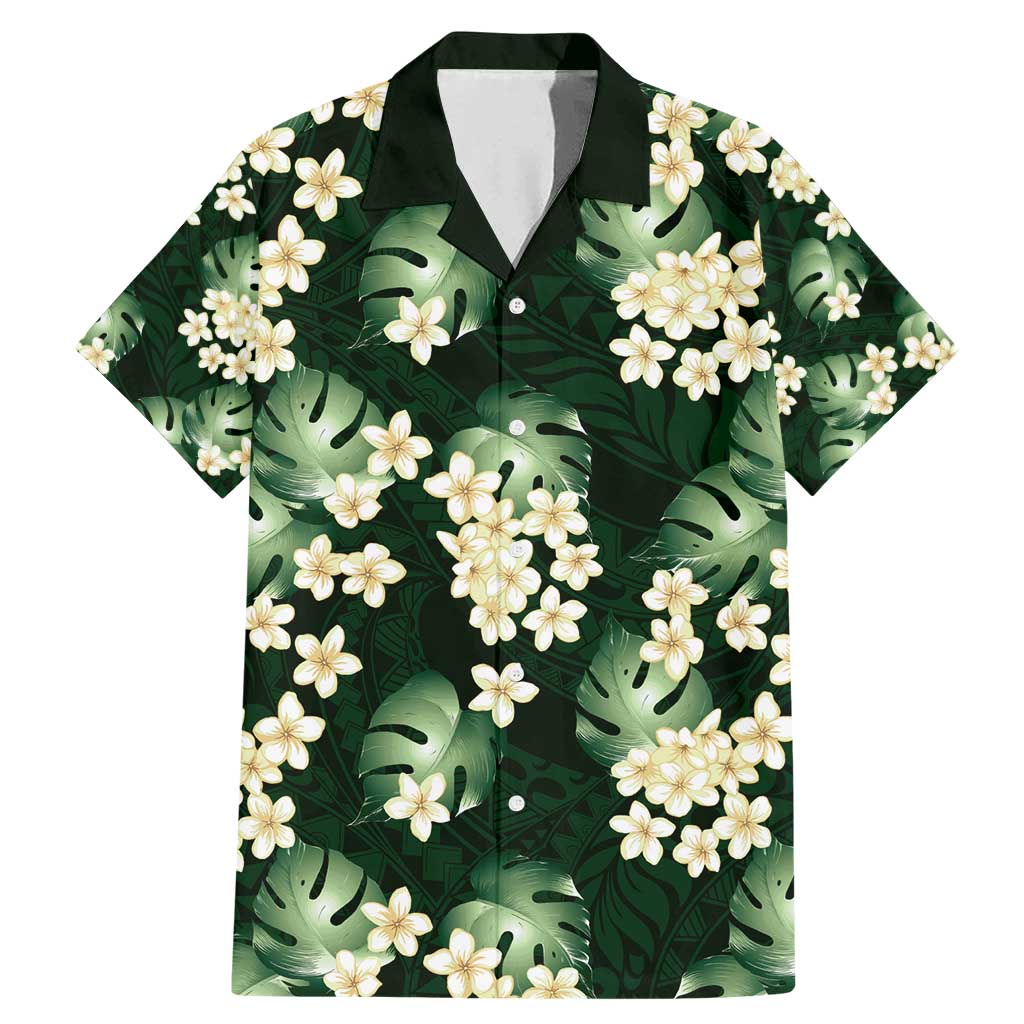 Green Tropical Hawaii Family Matching Mermaid Dress and Hawaiian Shirt Seamless Monstera Plumeria Hawaiian Pattern - Polynesian Pride