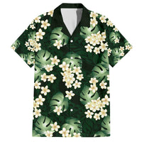 Green Tropical Hawaii Family Matching Off The Shoulder Long Sleeve Dress and Hawaiian Shirt Seamless Monstera Plumeria Hawaiian Pattern - Polynesian Pride