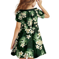 Green Tropical Hawaii Family Matching Off Shoulder Short Dress and Hawaiian Shirt Seamless Monstera Plumeria Hawaiian Pattern - Polynesian Pride
