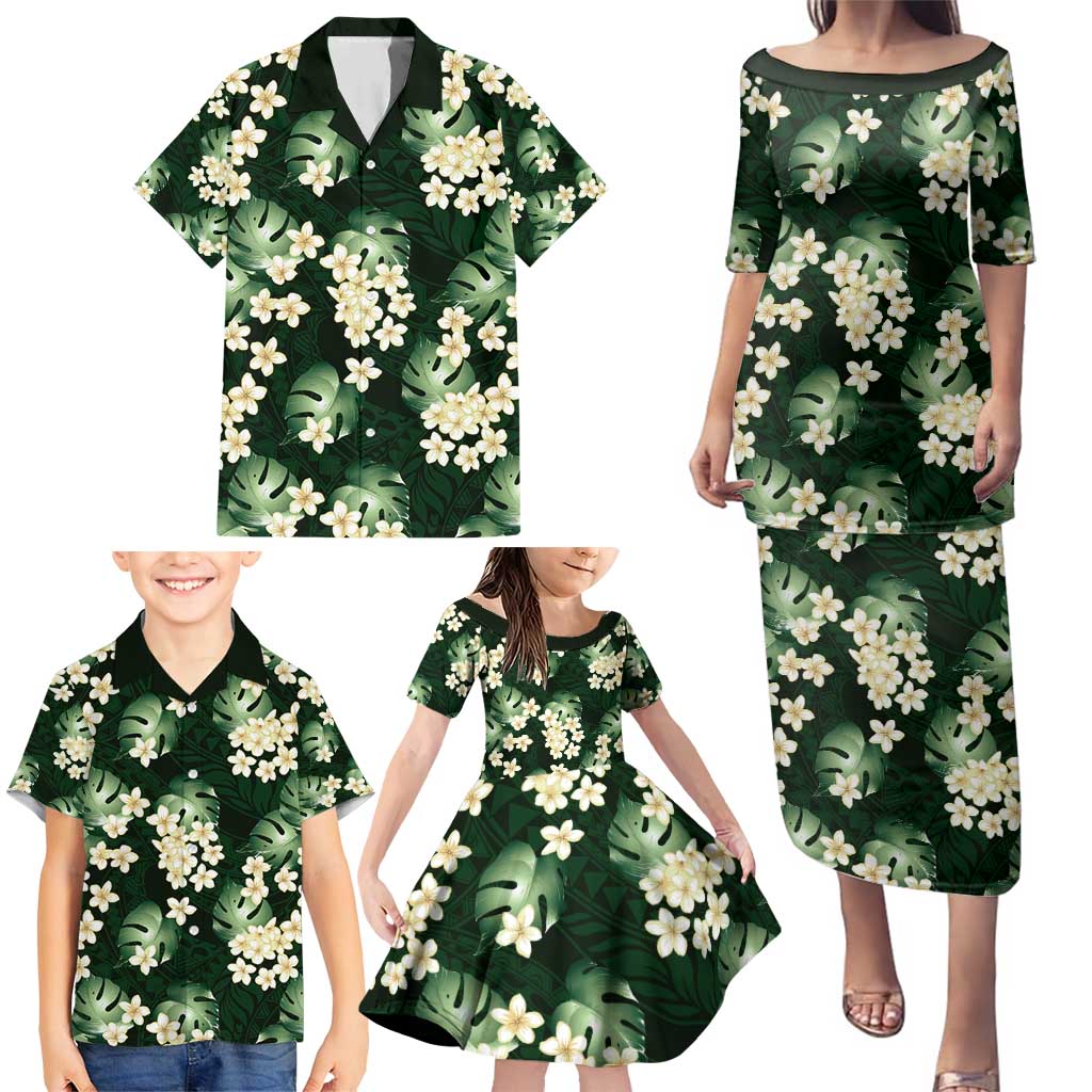 Green Tropical Hawaii Family Matching Puletasi and Hawaiian Shirt Seamless Monstera Plumeria Hawaiian Pattern - Polynesian Pride