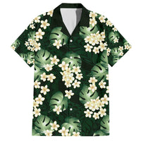 Green Tropical Hawaii Family Matching Short Sleeve Bodycon Dress and Hawaiian Shirt Seamless Monstera Plumeria Hawaiian Pattern - Polynesian Pride