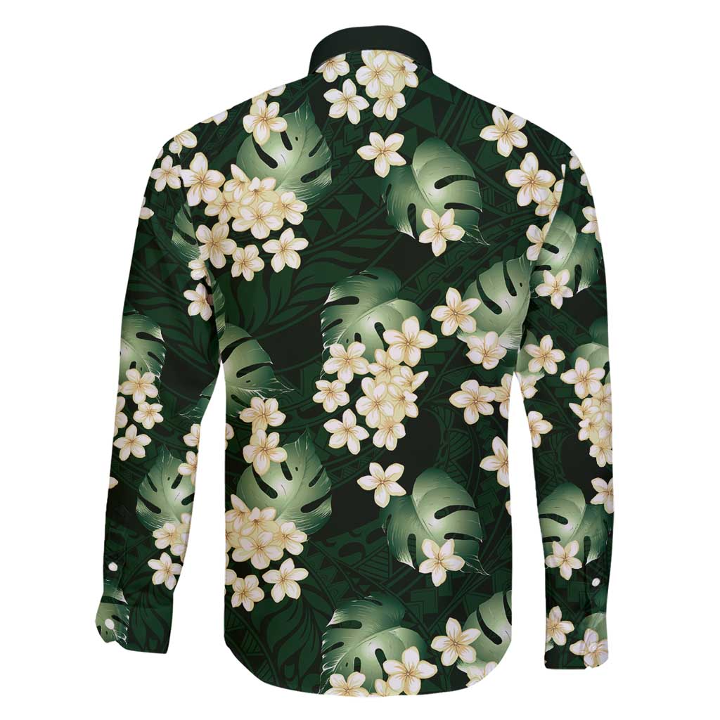 Green Tropical Hawaii Family Matching Short Sleeve Bodycon Dress and Hawaiian Shirt Seamless Monstera Plumeria Hawaiian Pattern - Polynesian Pride