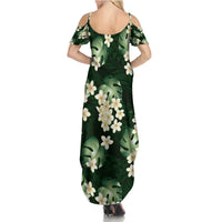 Green Tropical Hawaii Family Matching Summer Maxi Dress and Hawaiian Shirt Seamless Monstera Plumeria Hawaiian Pattern - Polynesian Pride