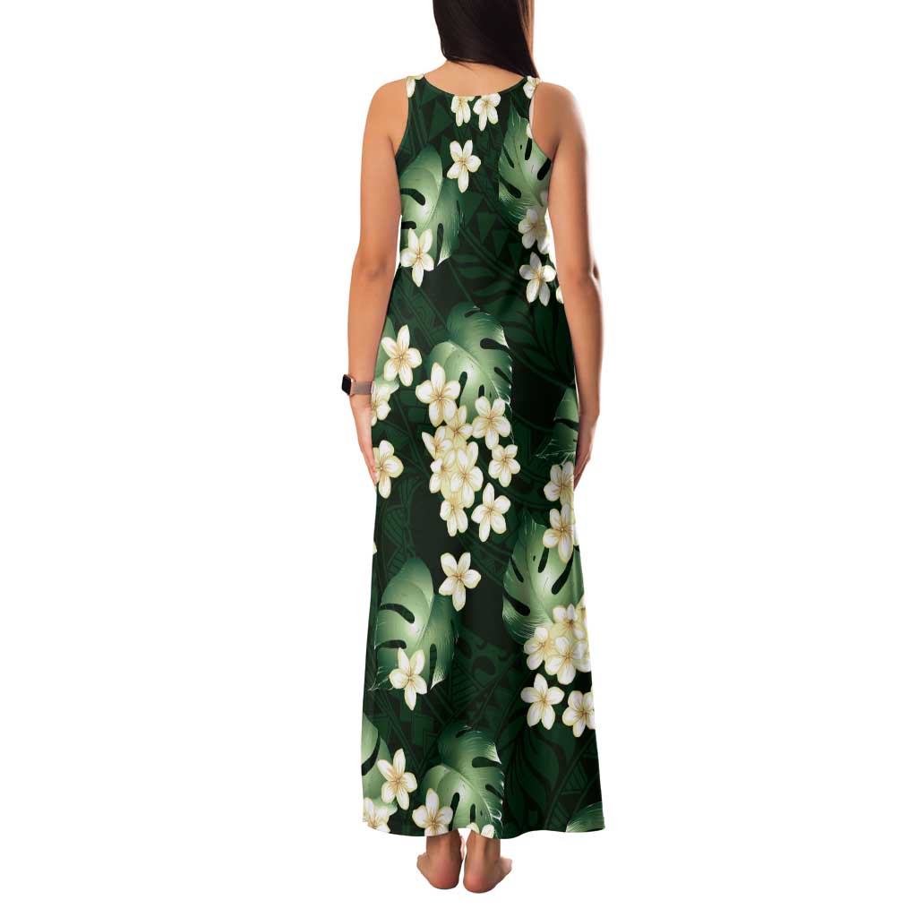 Green Tropical Hawaii Family Matching Tank Maxi Dress and Hawaiian Shirt Seamless Monstera Plumeria Hawaiian Pattern - Polynesian Pride