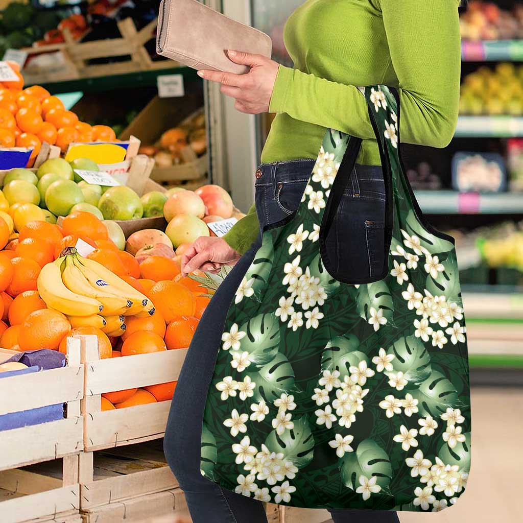 Green Tropical Hawaii Grocery Bag Seamless Monstera Plumeria Hawaiian Pattern - Polynesian Pride