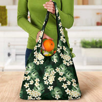 Green Tropical Hawaii Grocery Bag Seamless Monstera Plumeria Hawaiian Pattern - Polynesian Pride
