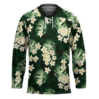 Green Tropical Hawaii Hockey Jersey Seamless Monstera Plumeria Hawaiian Pattern - Polynesian Pride