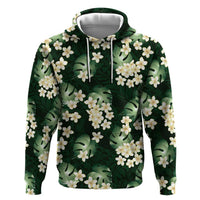 Green Tropical Hawaii Hoodie Seamless Monstera Plumeria Hawaiian Pattern - Polynesian Pride