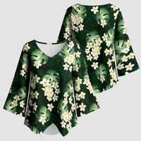 Green Tropical Hawaii Kimono Sleeve Blouse Seamless Monstera Plumeria Hawaiian Pattern - Polynesian Pride
