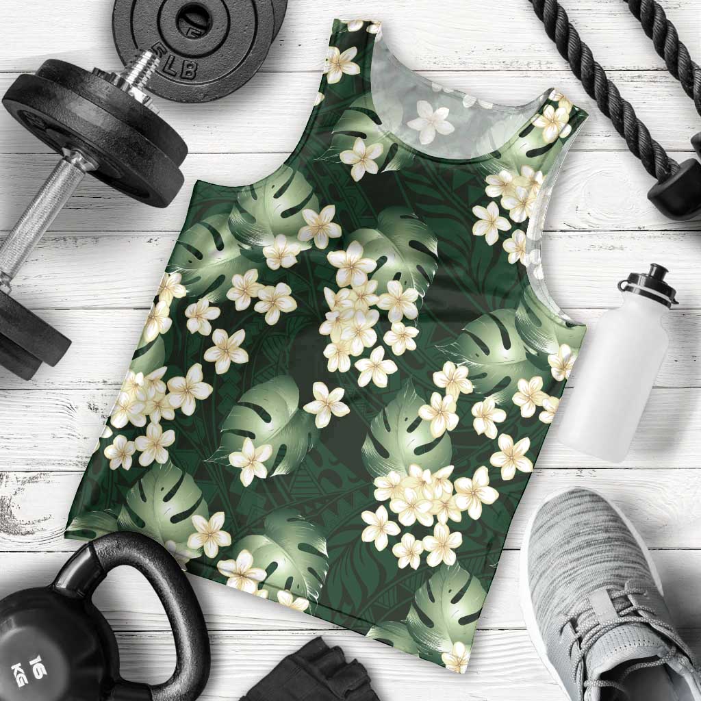 Green Tropical Hawaii Men Tank Top Seamless Monstera Plumeria Hawaiian Pattern - Polynesian Pride