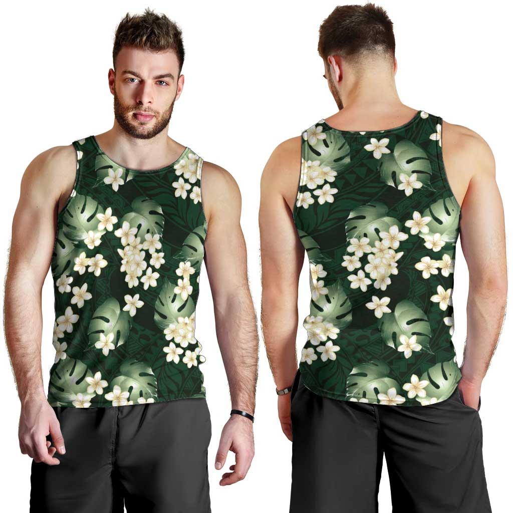 Green Tropical Hawaii Men Tank Top Seamless Monstera Plumeria Hawaiian Pattern - Polynesian Pride