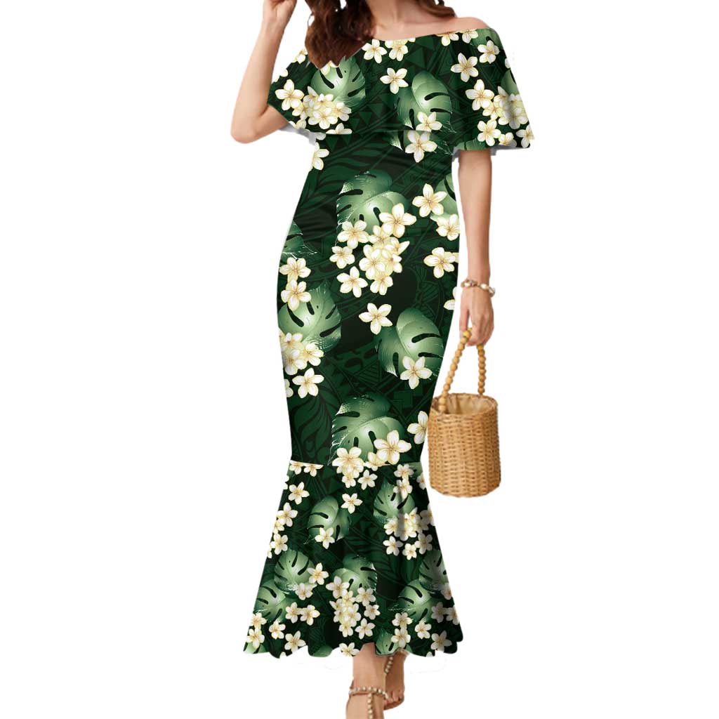 Green Tropical Hawaii Mermaid Dress Seamless Monstera Plumeria Hawaiian Pattern - Polynesian Pride