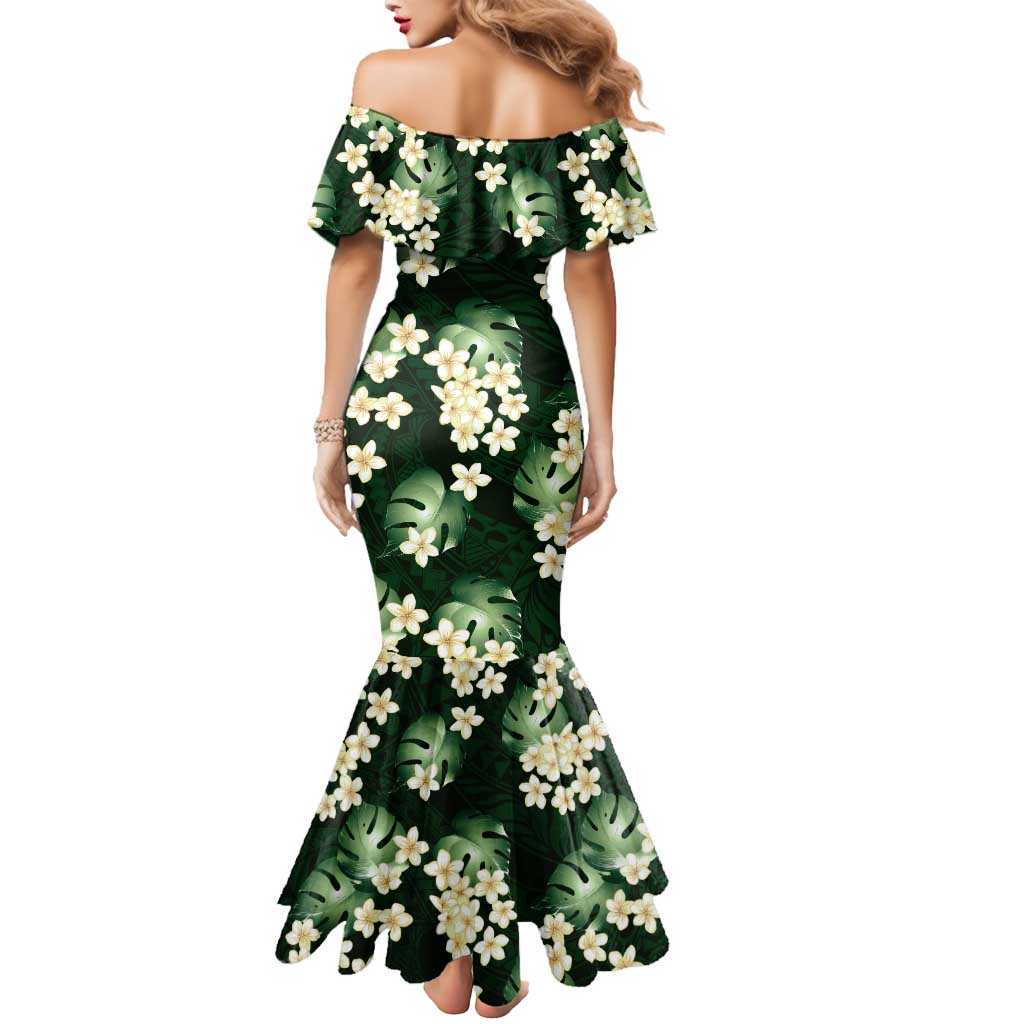 Green Tropical Hawaii Mermaid Dress Seamless Monstera Plumeria Hawaiian Pattern - Polynesian Pride