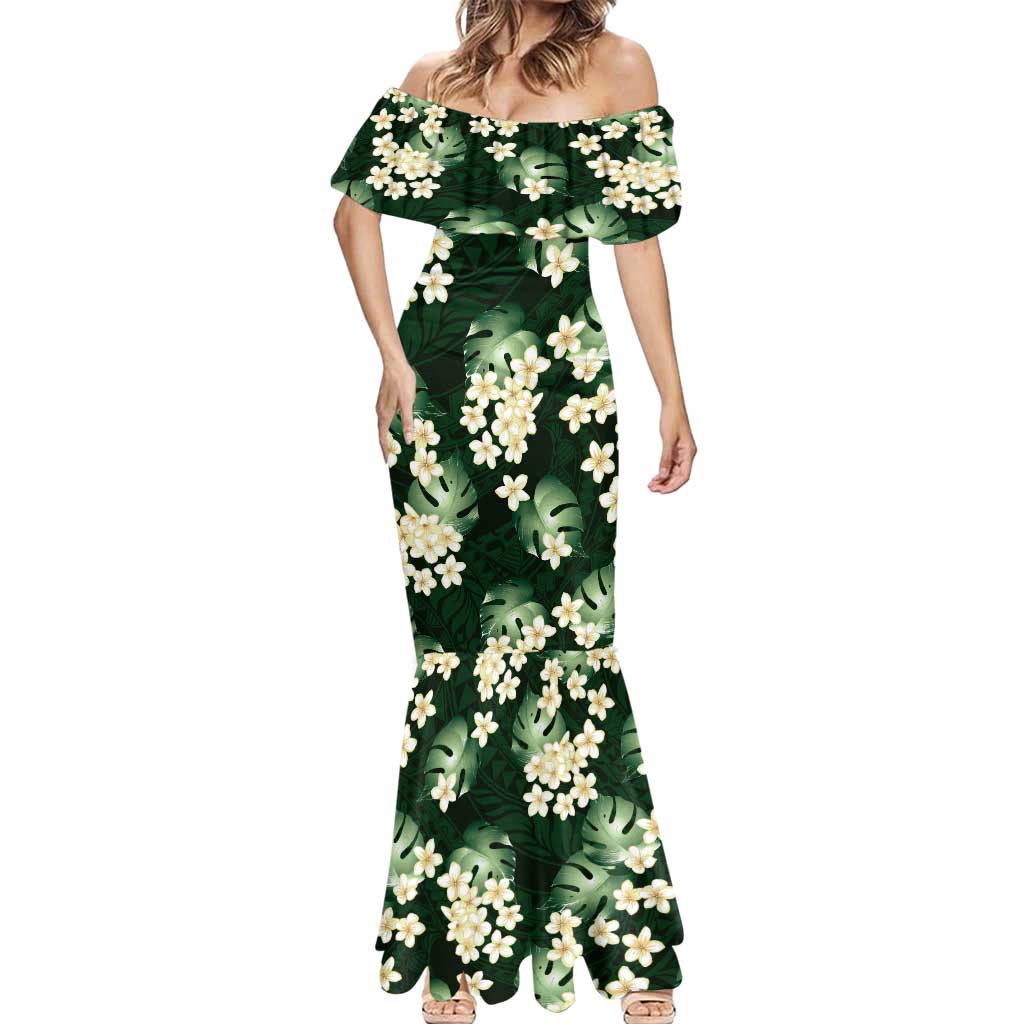 Green Tropical Hawaii Mermaid Dress Seamless Monstera Plumeria Hawaiian Pattern - Polynesian Pride