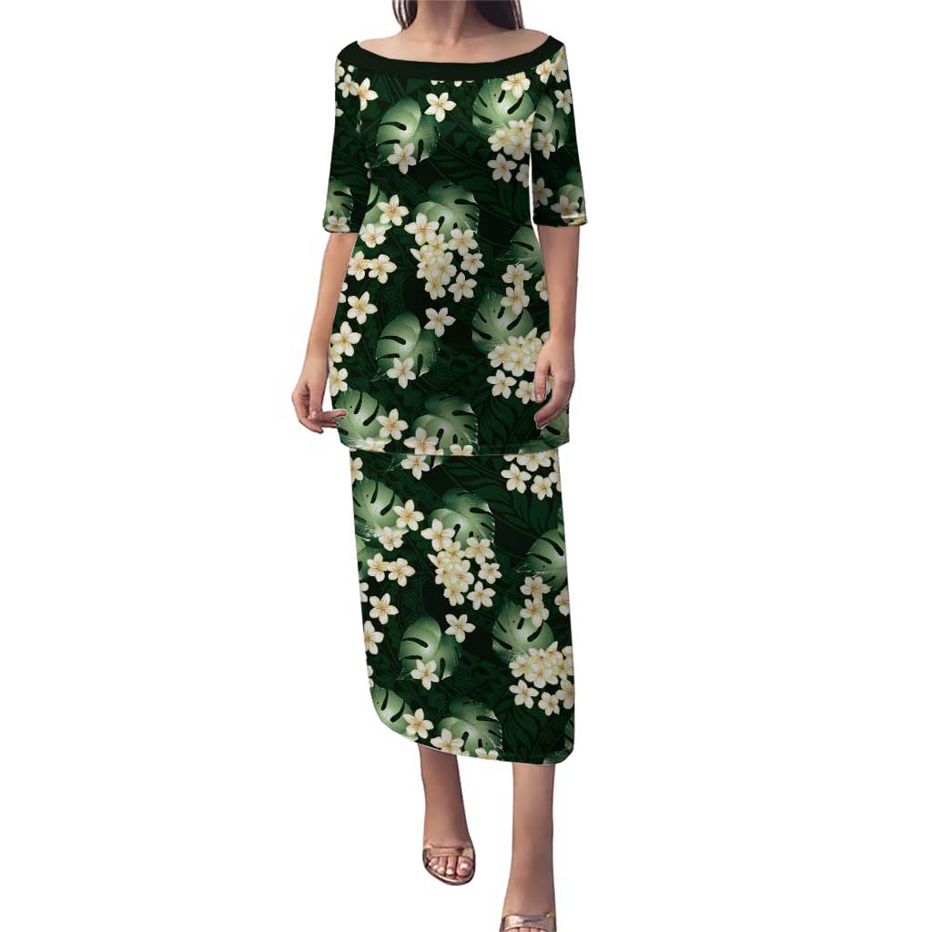 Green Tropical Hawaii Puletasi Seamless Monstera Plumeria Hawaiian Pattern - Polynesian Pride
