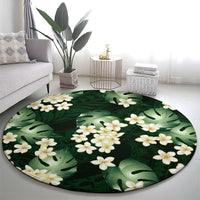 Green Tropical Hawaii Round Carpet Seamless Monstera Plumeria Hawaiian Pattern - Polynesian Pride
