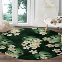 Green Tropical Hawaii Round Carpet Seamless Monstera Plumeria Hawaiian Pattern - Polynesian Pride