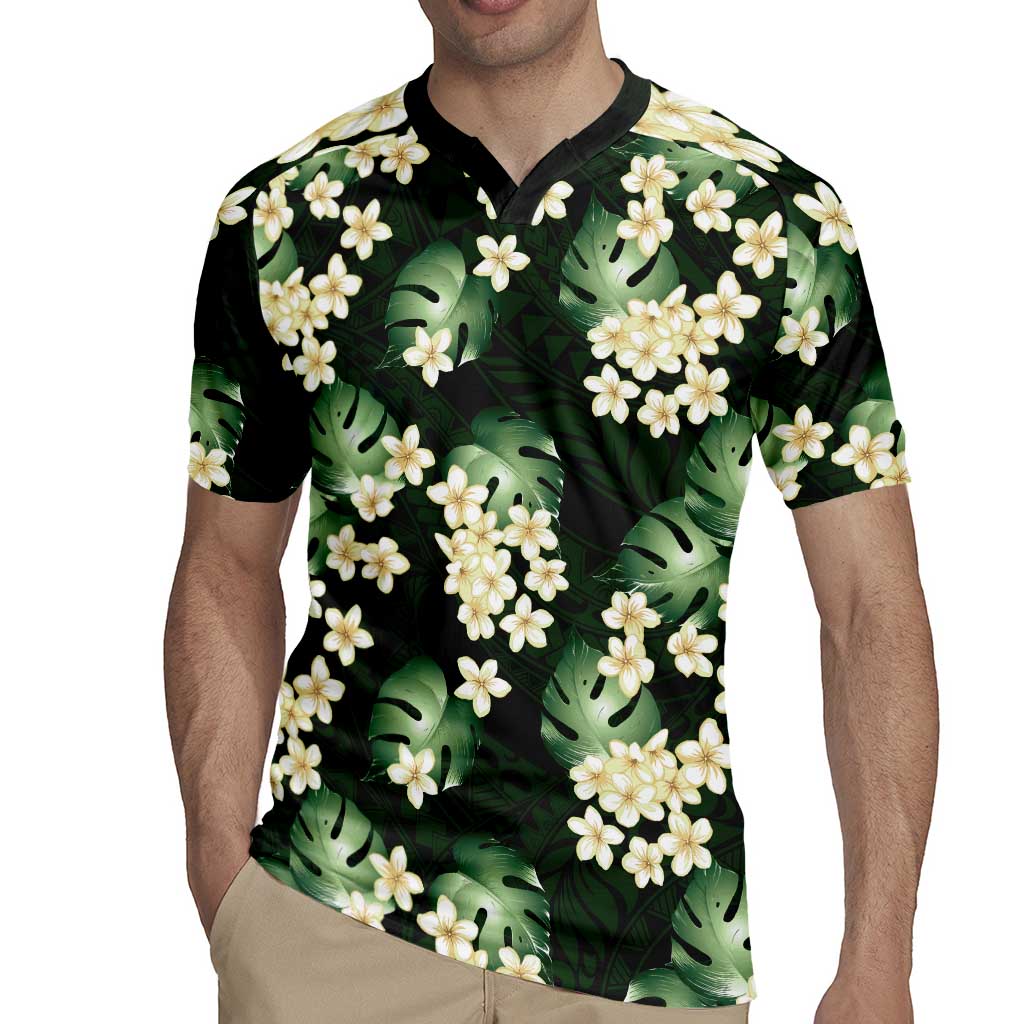 Green Tropical Hawaii Rugby Jersey Seamless Monstera Plumeria Hawaiian Pattern - Polynesian Pride