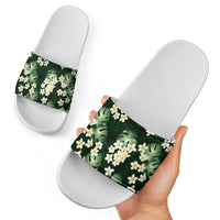 Green Tropical Hawaii Slide Sandals Seamless Monstera Plumeria Hawaiian Pattern - Polynesian Pride