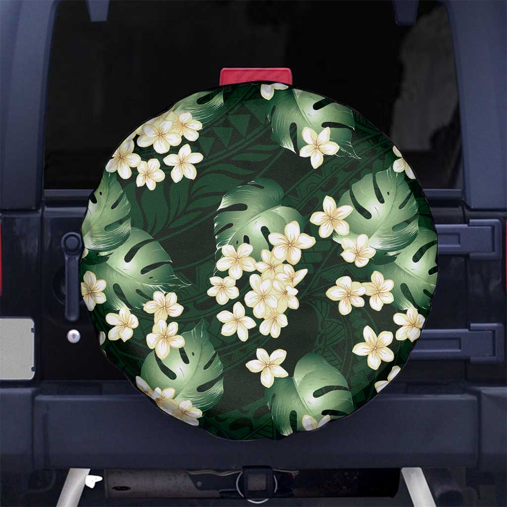 Green Tropical Hawaii Spare Tire Cover Seamless Monstera Plumeria Hawaiian Pattern - Polynesian Pride