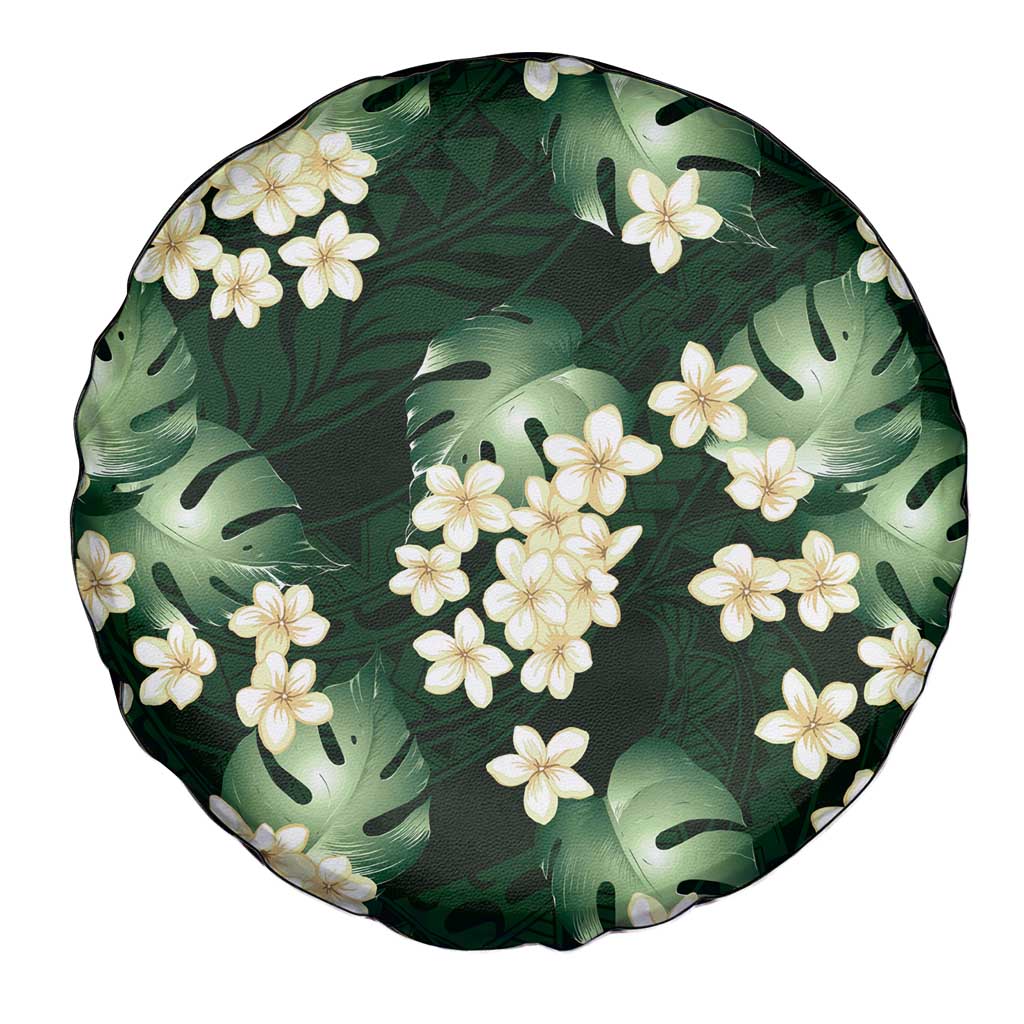 Green Tropical Hawaii Spare Tire Cover Seamless Monstera Plumeria Hawaiian Pattern - Polynesian Pride