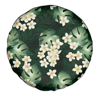 Green Tropical Hawaii Spare Tire Cover Seamless Monstera Plumeria Hawaiian Pattern - Polynesian Pride