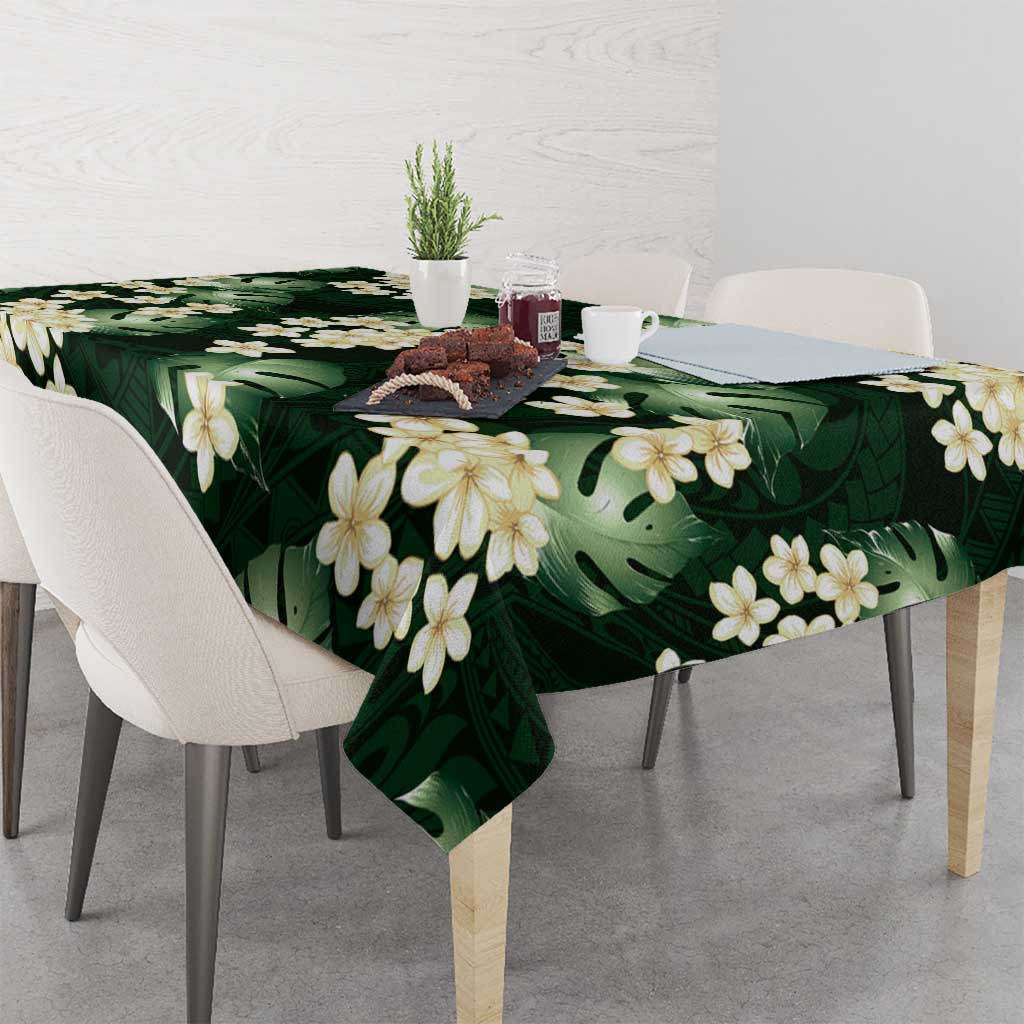 Green Tropical Hawaii Tablecloth Seamless Monstera Plumeria Hawaiian Pattern - Polynesian Pride