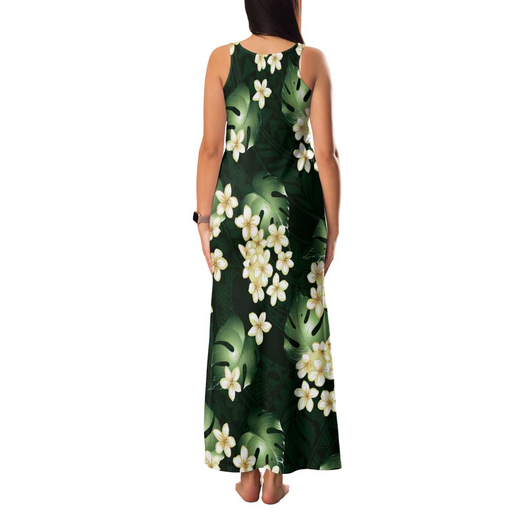 Green Tropical Hawaii Tank Maxi Dress Seamless Monstera Plumeria Hawaiian Pattern - Polynesian Pride