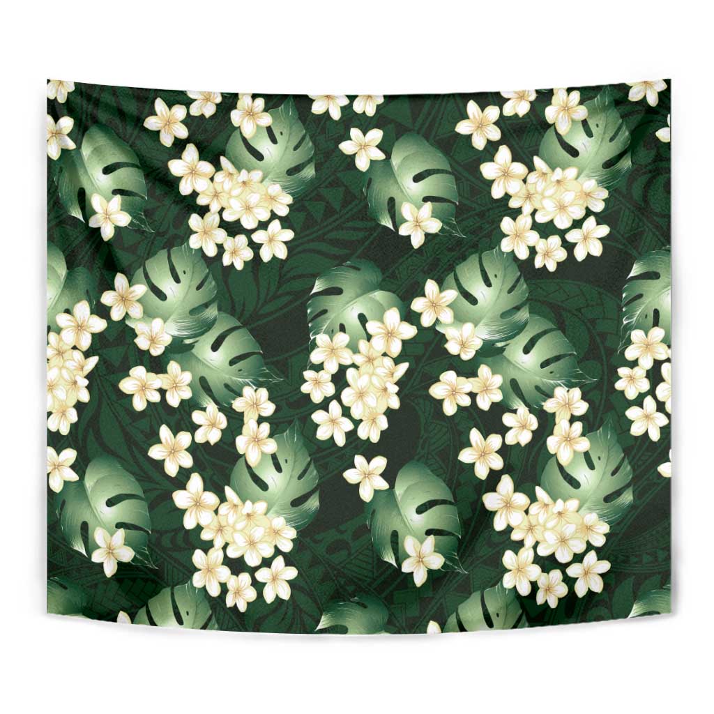 Green Tropical Hawaii Tapestry Seamless Monstera Plumeria Hawaiian Pattern - Polynesian Pride