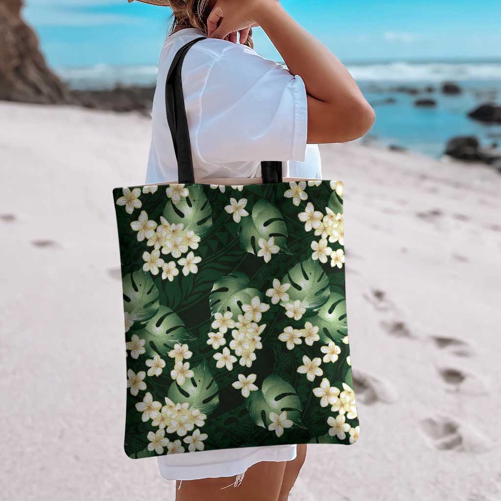 Green Tropical Hawaii Tote Bag Seamless Monstera Plumeria Hawaiian Pattern - Polynesian Pride