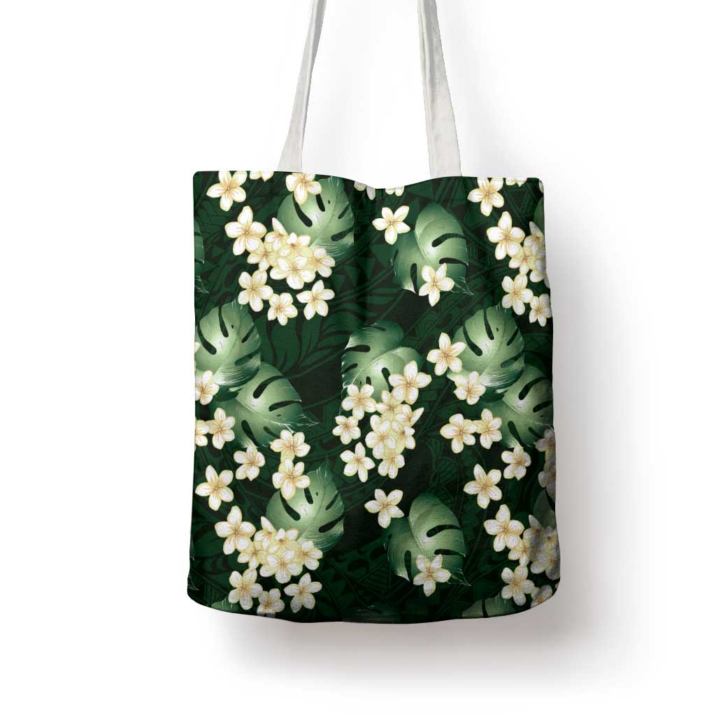 Green Tropical Hawaii Tote Bag Seamless Monstera Plumeria Hawaiian Pattern - Polynesian Pride