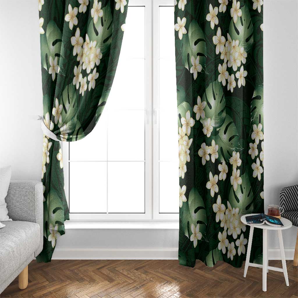Green Tropical Hawaii Window Curtain Seamless Monstera Plumeria Hawaiian Pattern - Polynesian Pride