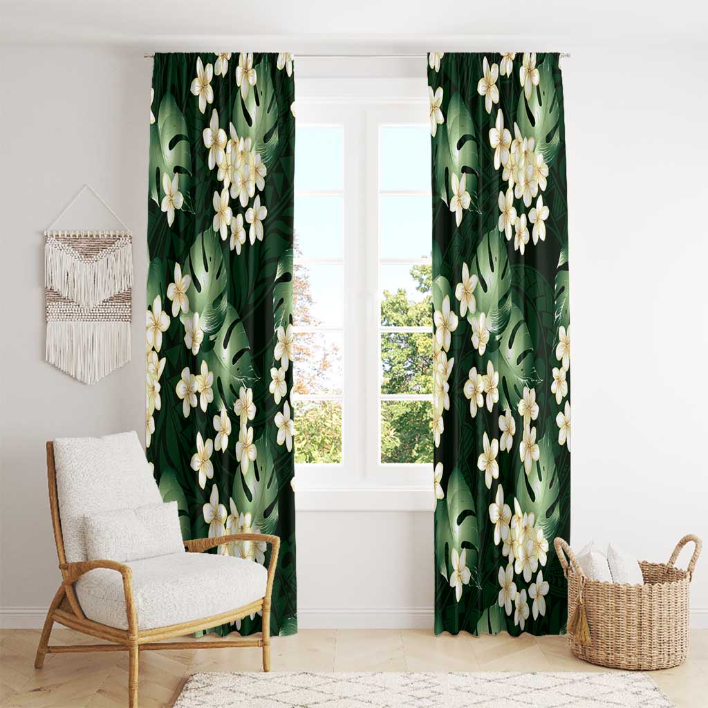 Green Tropical Hawaii Window Curtain Seamless Monstera Plumeria Hawaiian Pattern - Polynesian Pride