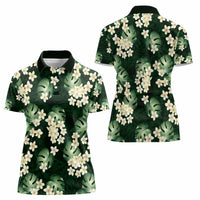 Green Tropical Hawaii Women Polo Shirt Seamless Monstera Plumeria Hawaiian Pattern - Polynesian Pride