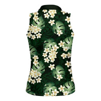 Green Tropical Hawaii Women Sleeveless Polo Shirt Seamless Monstera Plumeria Hawaiian Pattern - Polynesian Pride