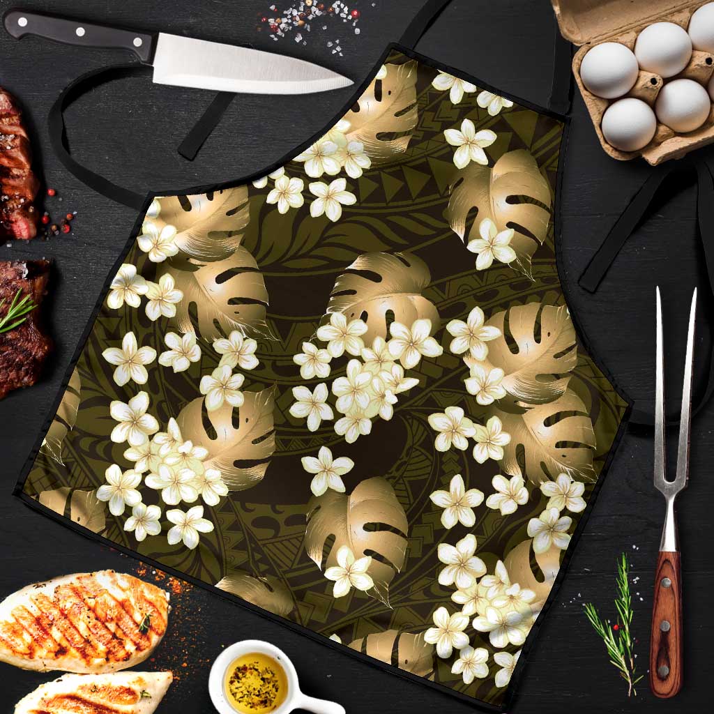 Gold Tropical Hawaii Apron Seamless Monstera Plumeria Hawaiian Pattern - Polynesian Pride