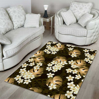 Gold Tropical Hawaii Area Rug Seamless Monstera Plumeria Hawaiian Pattern - Polynesian Pride