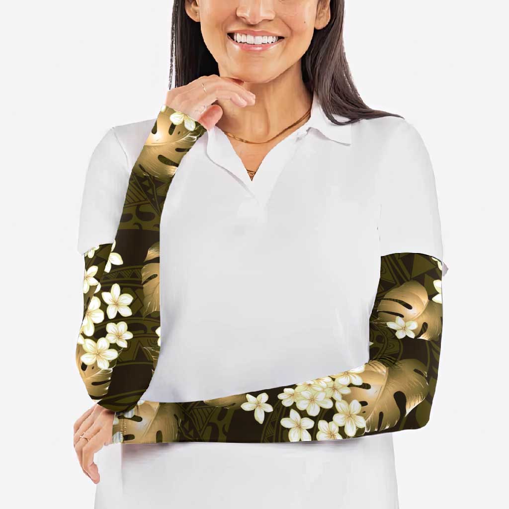 Gold Tropical Hawaii Arm Sleeves Seamless Monstera Plumeria Hawaiian Pattern - Polynesian Pride