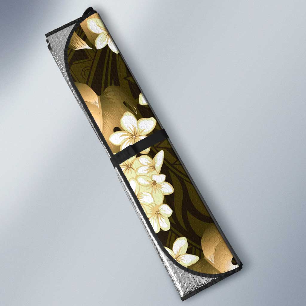 Gold Tropical Hawaii Auto Sun Shade Seamless Monstera Plumeria Hawaiian Pattern - Polynesian Pride