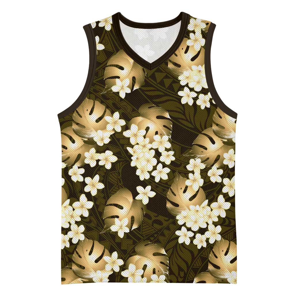 Gold Tropical Hawaii Basketball Jersey Seamless Monstera Plumeria Hawaiian Pattern - Polynesian Pride
