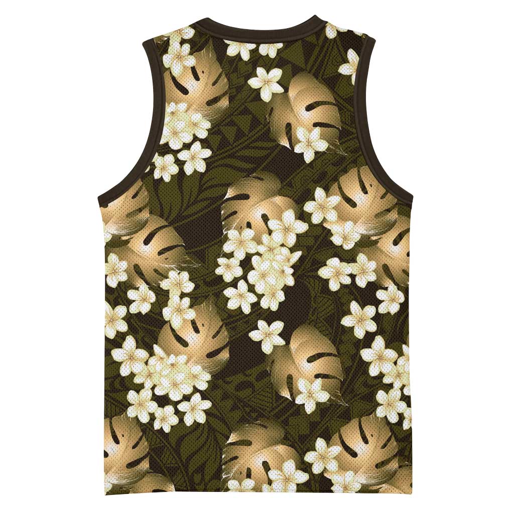 Gold Tropical Hawaii Basketball Jersey Seamless Monstera Plumeria Hawaiian Pattern - Polynesian Pride