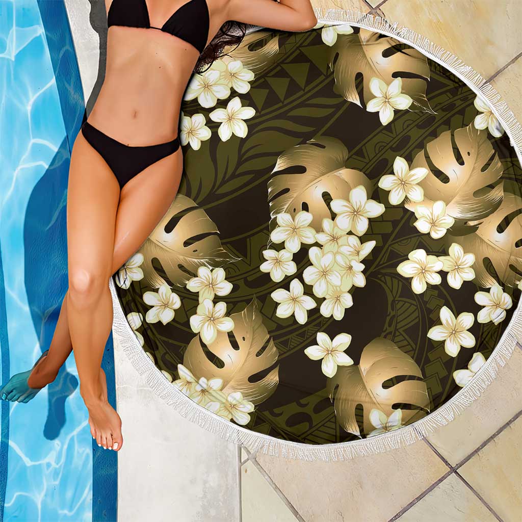 Gold Tropical Hawaii Beach Blanket Seamless Monstera Plumeria Hawaiian Pattern - Polynesian Pride