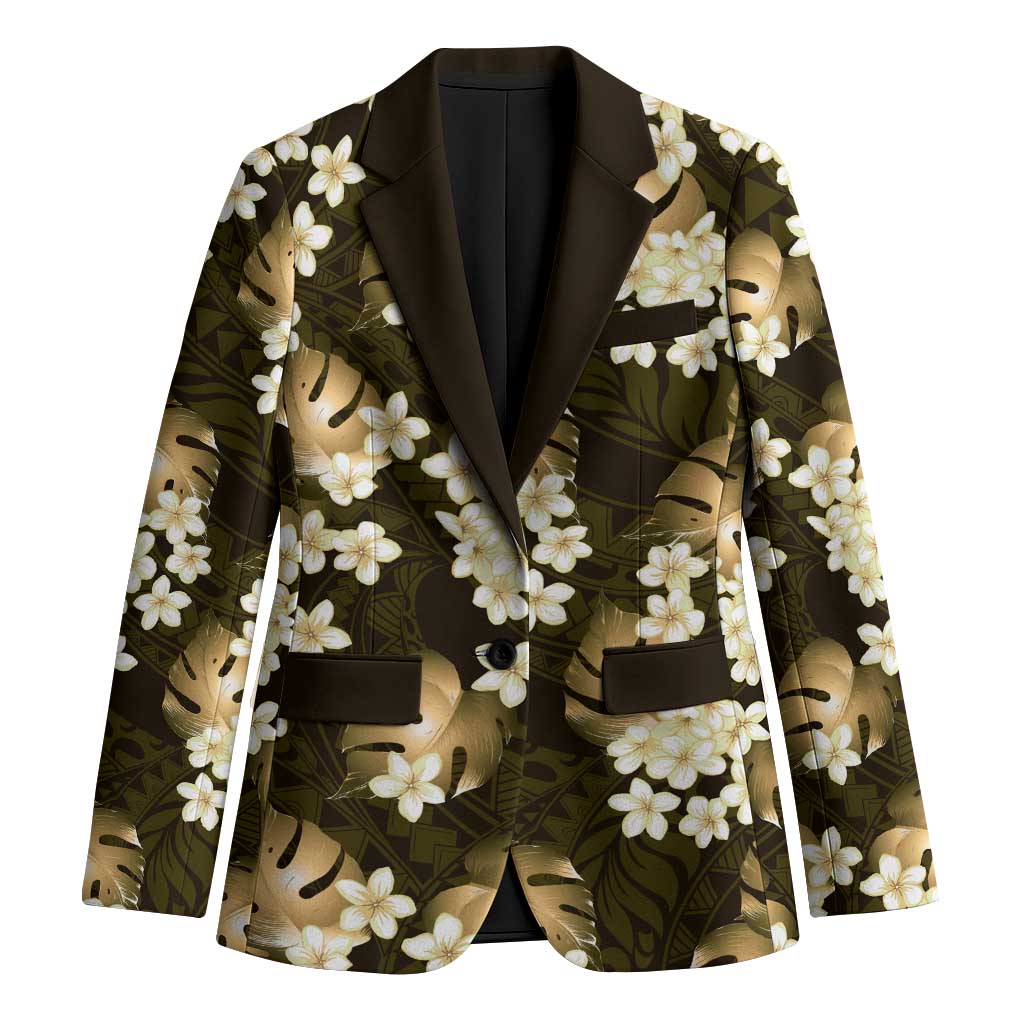 Gold Tropical Hawaii Blazer Seamless Monstera Plumeria Hawaiian Pattern - Polynesian Pride