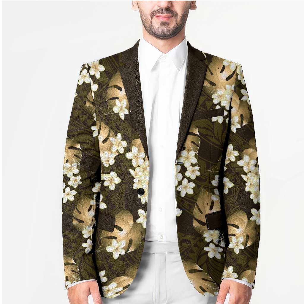 Gold Tropical Hawaii Blazer Seamless Monstera Plumeria Hawaiian Pattern - Polynesian Pride