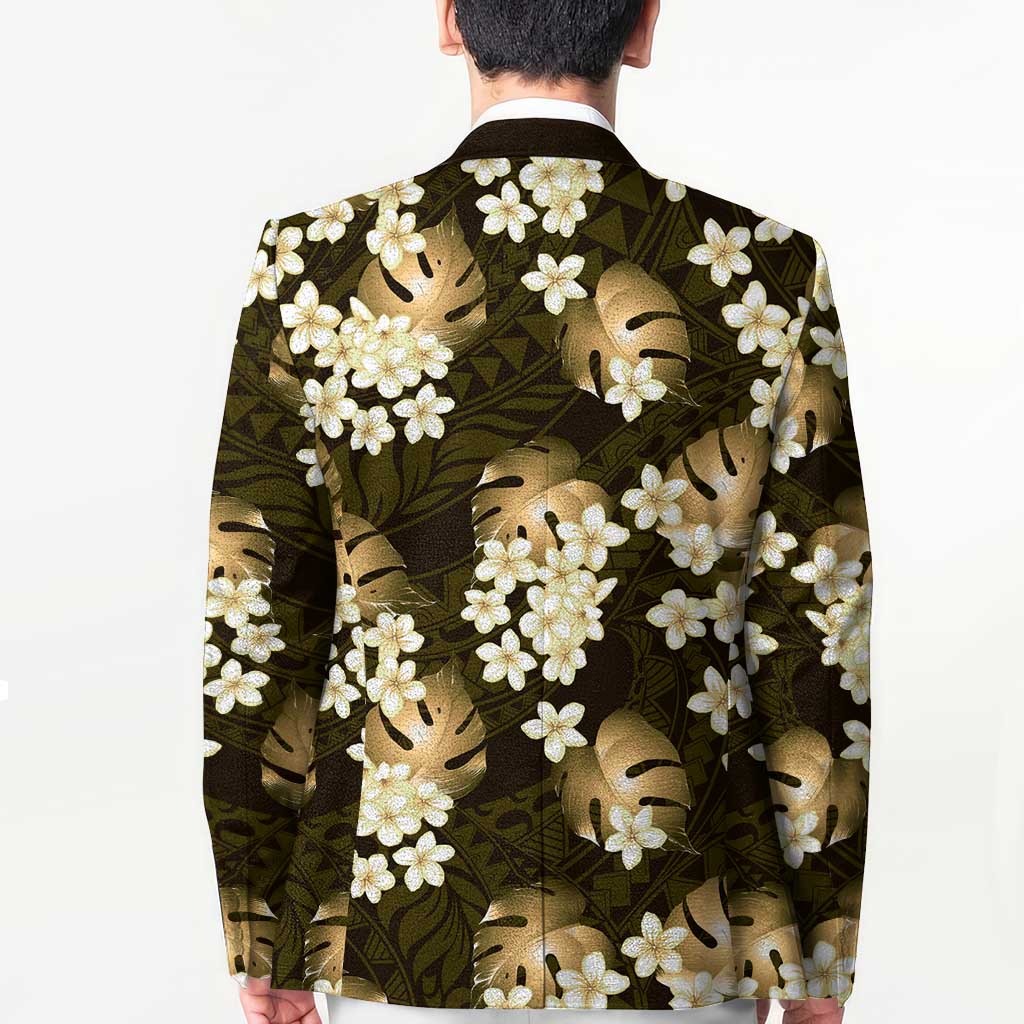 Gold Tropical Hawaii Blazer Seamless Monstera Plumeria Hawaiian Pattern - Polynesian Pride