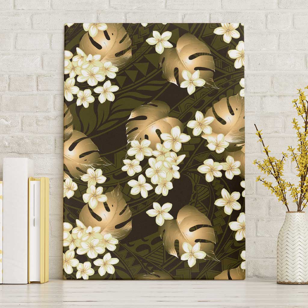 Gold Tropical Hawaii Canvas Wall Art Seamless Monstera Plumeria Hawaiian Pattern - Polynesian Pride